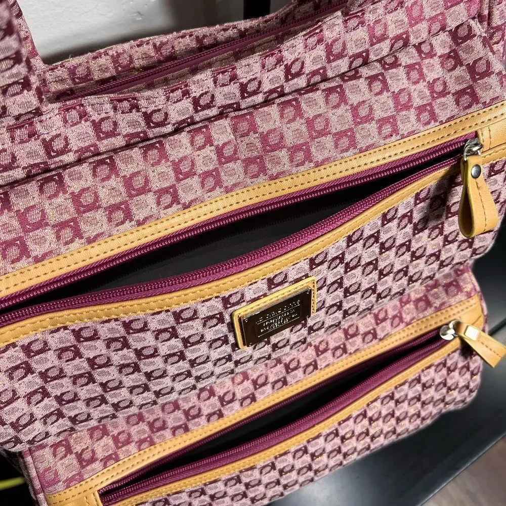 Liz Claiborne Randa luggage carry-on bag tote purple tan